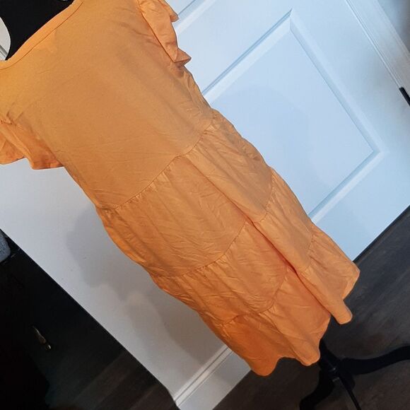 Time and Tru Orange Cotton Tiered Dress with Pockets NWOT - Picture 3 of 7